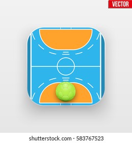 Square icon of handball sport. Sporting arena and ball. Vector Illustration isolated on background.