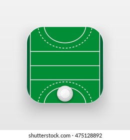 Square icon of hockey field on grass. Sporting field and ball. Vector Illustration isolated on background.