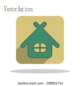Square icon of home with long shadow. One of set web icons. Flat design style. 