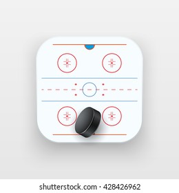 Square icon of ice hockey sport. Sporting field and ball. Vector Illustration isolated on background.