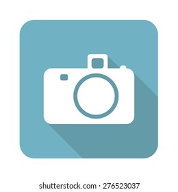Square icon with image of camera, isolated on white