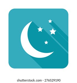 Square icon with image of crescent moon and stars, isolated on white