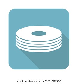 Square icon with image of disc pile, isolated on white