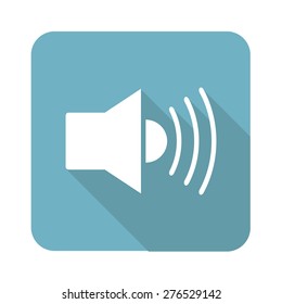 Square icon with image of loudspeaker, isolated on white