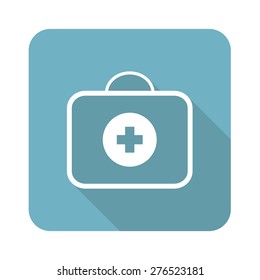 Square icon with image of medical kit, isolated on white