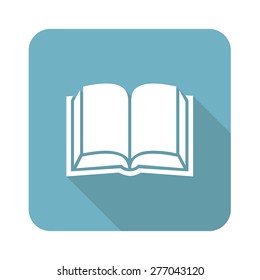 Square icon with image of open book, isolated on white