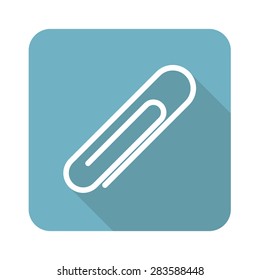 Square icon with image of paperclip, isolated on white