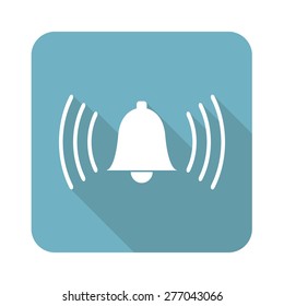 Square icon with image of ringing bell, isolated on white