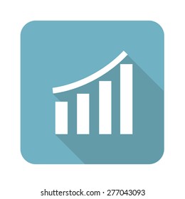 Square icon with image of rising bar graph, isolated on white