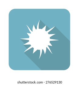 Square icon with image of starburst, isolated on white