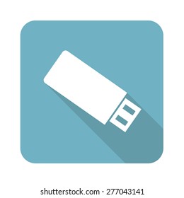 Square icon with image of usb flash drive, isolated on white