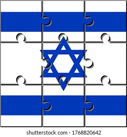 square icon with israel flag made with jigsaw puzzle pieces