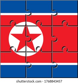 square icon with north korea flag made with jigsaw puzzle pieces