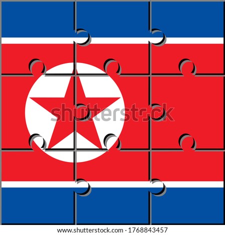 square icon with north korea flag made with jigsaw puzzle pieces
