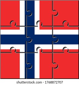 square icon with norway flag made with jigsaw puzzle pieces