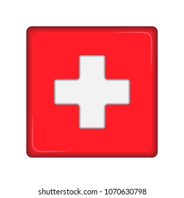 A square icon with a plus on a red background. Medical cross icon.