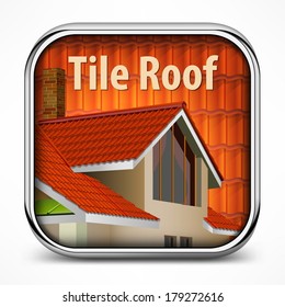 Square icon with red tile roof, vector illustration