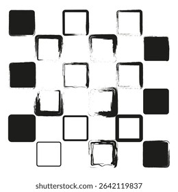 Square icon set. Black white blocks. Vector layout elements. Abstract pixel shapes.