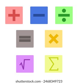 Square icon set of mathematics symbol number operation