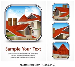 Square icon set with red tile roof, vector illustration