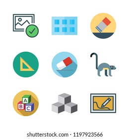 square icon set. vector set about monkey, abc, picture and eraser icons set.