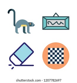 square icon set. vector set about eraser, monkey, chess board and frame icons set.