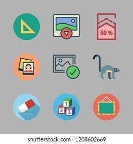 square icon set. vector set about eraser, photo, set square and cubes icons set.