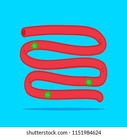 Square icon of a small intestine with bacteria and enzymes inside.
