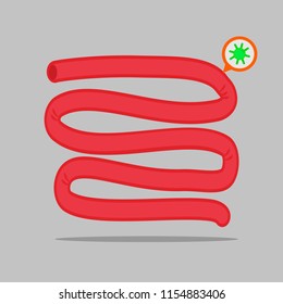 Square icon of a small intestine with sample of a bacteria and enzyme.

