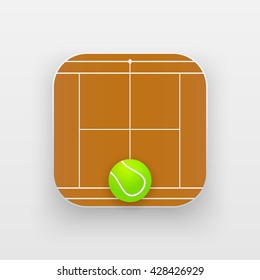 Square icon of tennis sport. Sporting court and ball. Vector Illustration isolated on background.