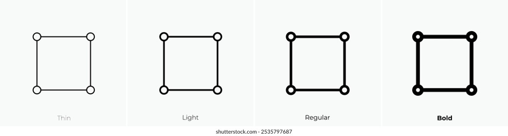 ícone quadrado. Design fino, leve, regular e negrito, isolado no fundo branco