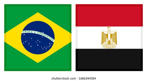 quadratische Symbole, Flaggen mit Brasilien und Ägypten einzeln auf weißem Hintergrund