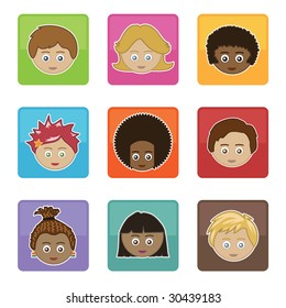 square icons with children's faces