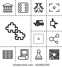 Square icons. set of 13 editable outline square icons such as fly, court, dice, qr code, puzzle, cargo box, share, pawn, center focus, plan, square root