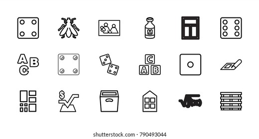 Square icons. set of 18 editable outline square icons: fly, plan, window, abc cube, dice, abc, dice, family photo, milk, cargo box, box