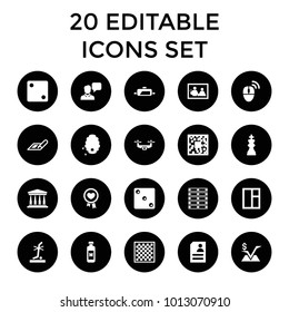 Square icons. set of 20 editable filled square icons such as plan, dice, window, qr code, family photo, resume. best quality square elements in trendy style.