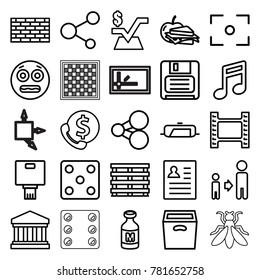 Square icons. set of 25 editable outline square icons such as pan, dice, son and father, mathematical square, resume, share, note, shocked emoji, movie tape