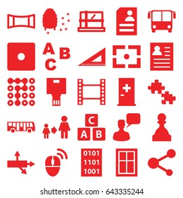Square icons set. set of 25 square filled icons such as airport bus, aid post, parcel, window, abc cube, dice, chatting man, son and father, ruler, honeycomb, resume, share