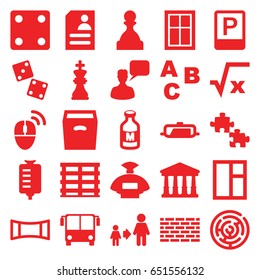 Square icons set. set of 25 square filled icons such as pan, airport bus, court, window, perfume, dice, chatting man, son and father, resume, drop counter, milk, cargo box