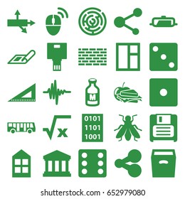 Square icons set. set of 25 square filled icons such as pan, fly, airport bus, plan, window, dice, ruler, sandwich and apple, milk, share, box, diskette, music equalizer