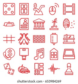 Square icons set. set of 25 square outline icons such as fly, pan, court, parcel, window, dice, sandwich and apple, honeycomb, resume, drop counter, no standing nearby