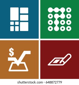 Square icons set. set of 4 square filled icons such as plan, mathematical square, grid