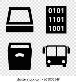 Square icons set. set of 4 square filled icons such as airport bus, box, square plant pot