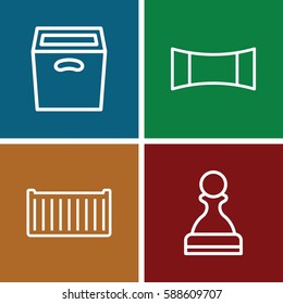 square icons set. Set of 4 square outline icons such as cargo box, box, panorama mode