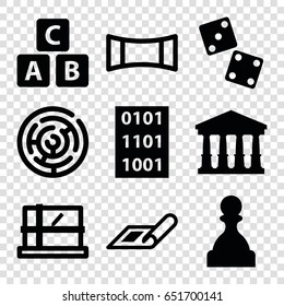 Square icons set. set of 9 square filled icons such as plan, court, parcel, abc cube, panorama mode, binary code, pawn, labyrinth
