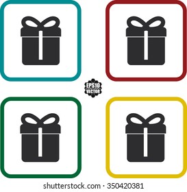 Square icons set gift box sign. Present symbol. 4 icons set. Vector illustration