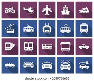 Square icons set of some transport facilities with long shadow