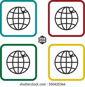 Square icons set you are here sign icon. Info map pointer with your location. Round colourful 4 buttons.
