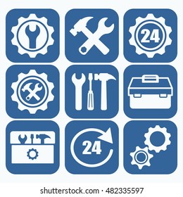 Square icons. Support concept. Options and service tools icon set. rounded angles.