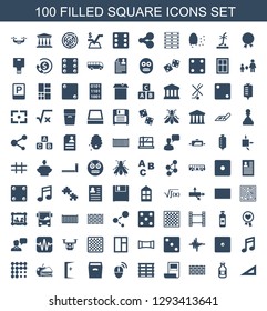 square icons. Trendy 100 square icons. Contain icons such as ruler, milk, brick wall, plan, cargo box, computer mouse, box, aid post, sandwich and apple. square icon for web and mobile.